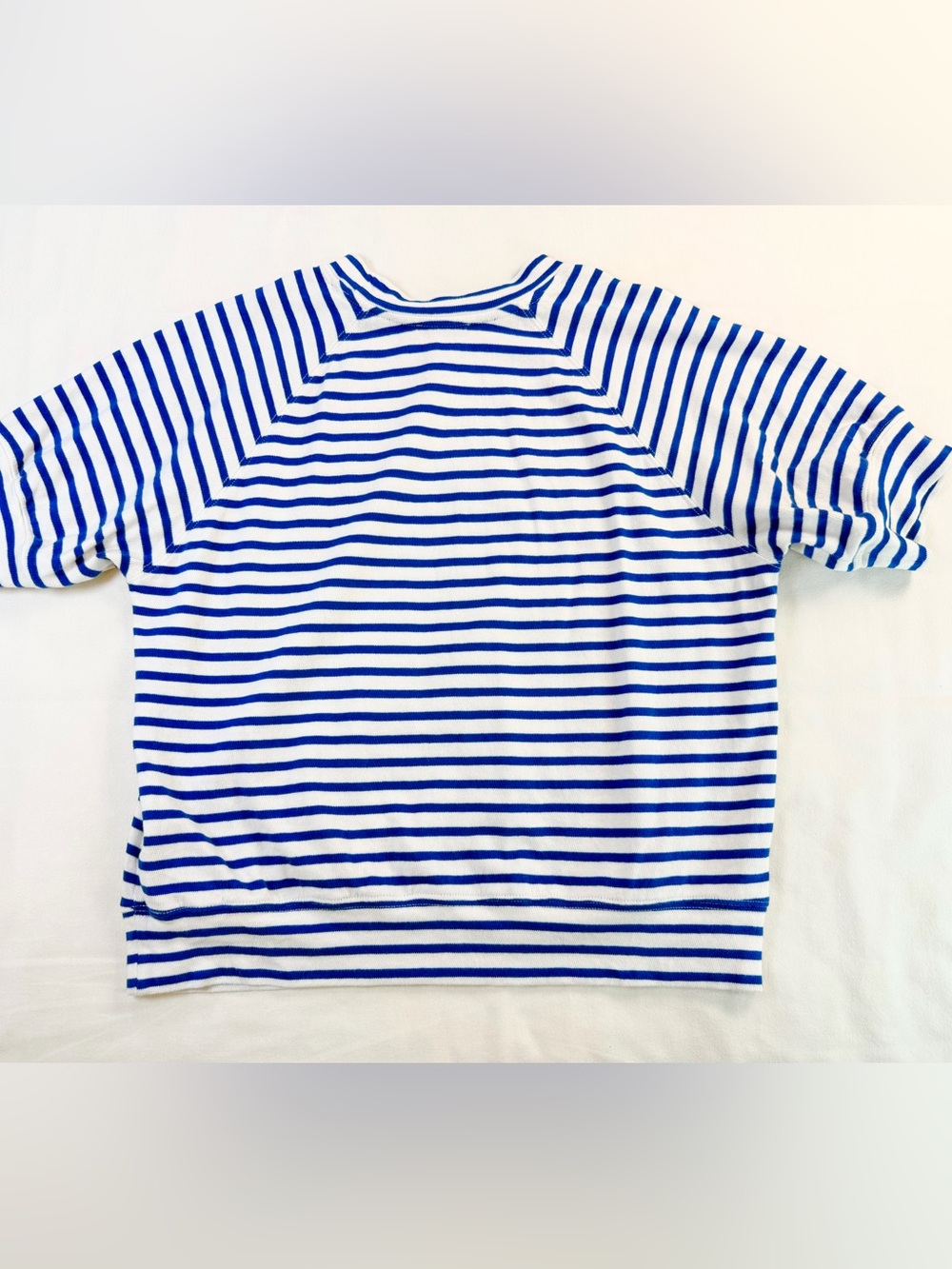 AYR Blue & White Striped Boxy Cotton Tee Raglan Short Sleeve Top - Picture 3 of 8